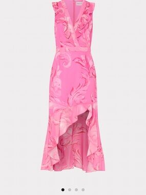 Milly Hot Pink Ruffled High-Low Wrap Dress